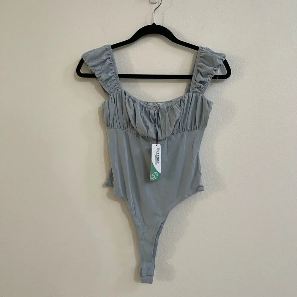 Love Tree Ruched Tank Top Bodysuit in Grey Size Large - Picture 3 of 6